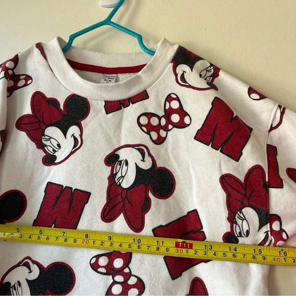 Disney Minnie Mouse Sweatshirt Girls 7/8 White Red Bow All Over Print Joe Fresh - Picture 6 of 9